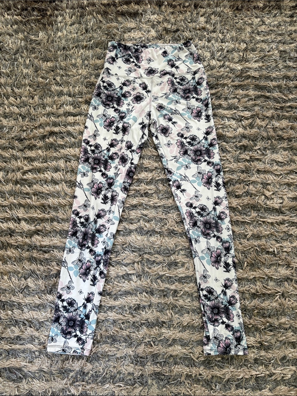 Women's Floral Print High-Waist Leggings - White with Black & Pink Floral
